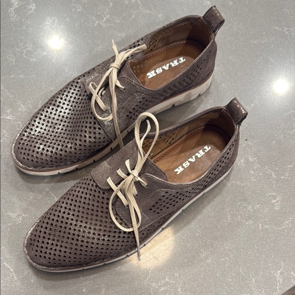 Trask Brown Perforated Sneakers with Lace-Up Design